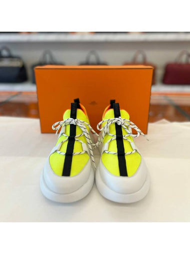 Dual Men s Sneakers White Neon Yellow - HERMES - BALAAN 1