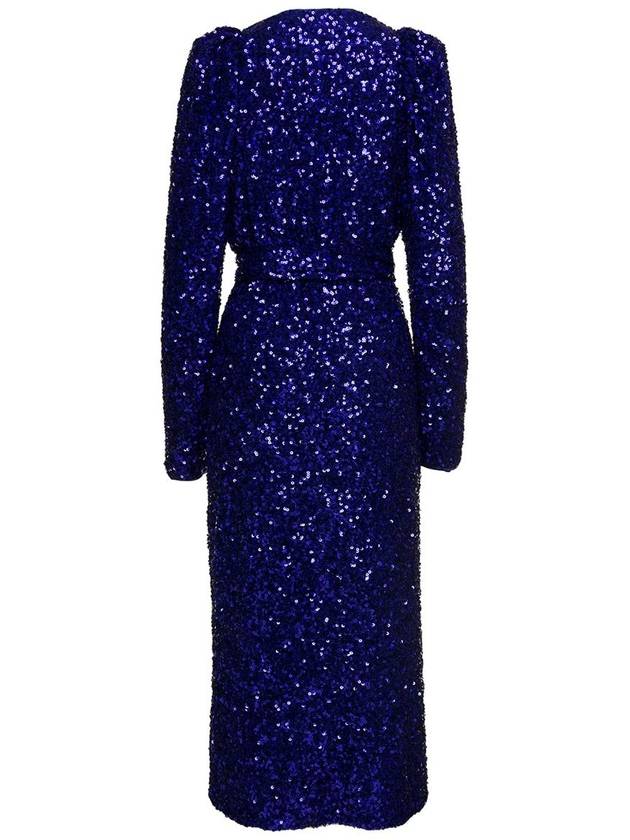 Long Blue Wrap Dress With All-Over Sequins In Stretch Polyester Woman Rotate - ROTATE - BALAAN 2