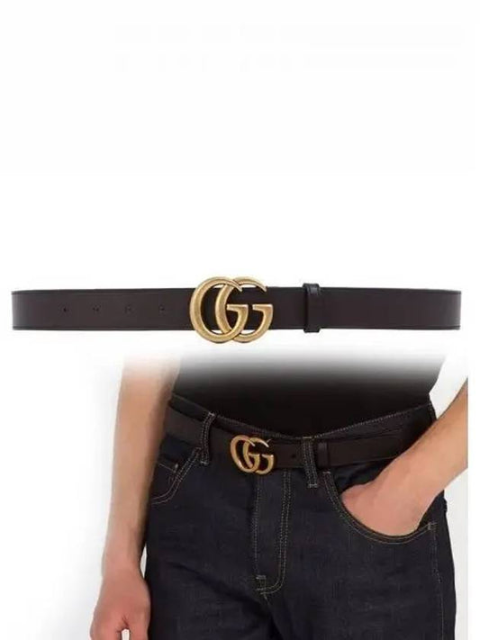 Men's GG Marmont Double G Buckle Gold Hardware Leather Belt Dark Brown - GUCCI - BALAAN 2