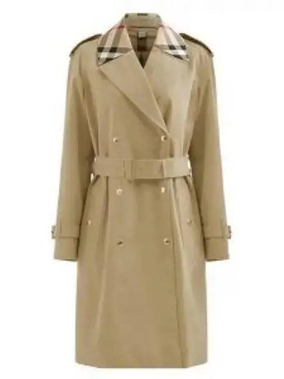 Women's Check Trim Cotton Gabardine Waterloo Trench Coat Beige - BURBERRY - BALAAN 2