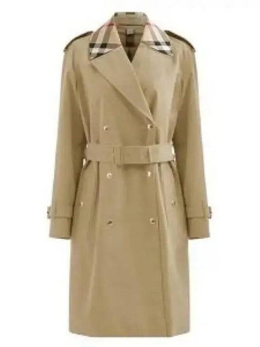 Women's Check Trim Cotton Gabardine Waterloo Trench Coat Honey - BURBERRY - BALAAN 2