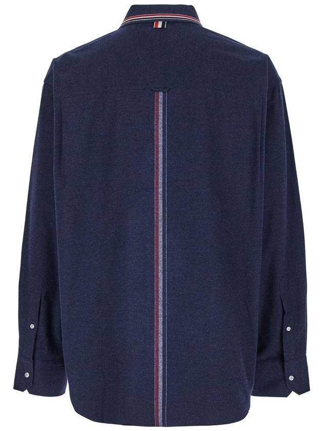 Oversized L/S Shirt W/Knit Collar In Engineered Rwb Stripe Cotton Flannel - THOM BROWNE - BALAAN 2