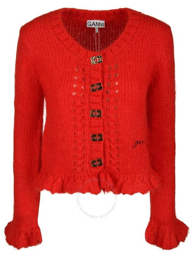 Mohair Butterfly Button Cardigan Red - GANNI - BALAAN 2