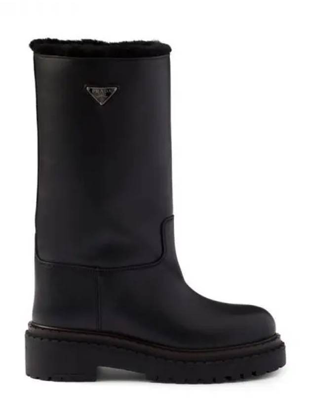 Triangular logo leather boots - PRADA - BALAAN 1