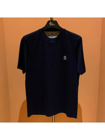 chest logo patch detail short sleeve t-shirt navy - BRUNELLO CUCINELLI - BALAAN 2