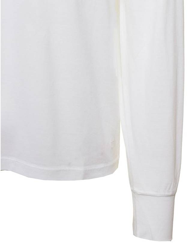 Embroidered Logo Lyocell Cotton Blend Jersey Long Sleeve T-Shirt White - TOM FORD - BALAAN 4