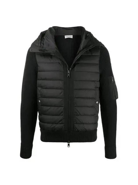 Padded Wool Hooded Zip-Up Cardigan Black - MONCLER - BALAAN 1