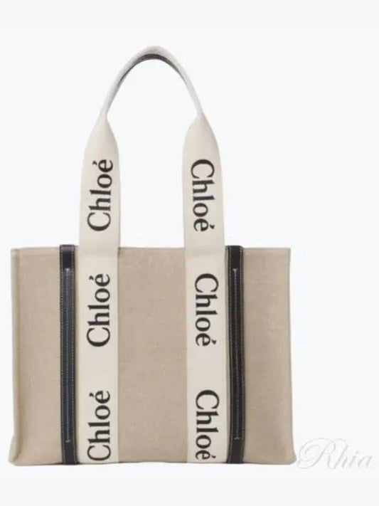 Woody Canvas Medium Tote Bag White Navy - CHLOE - BALAAN 2