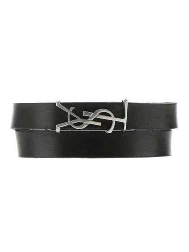 Opyum Double Wrap Leather Bracelet Black - SAINT LAURENT - BALAAN 1