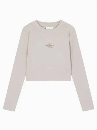 JEANS Women s Long Sleeve Monogram Baby Tee Beige J224950PCF - CALVIN KLEIN - BALAAN 2