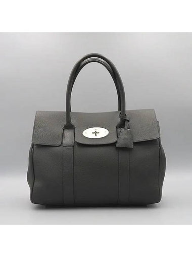 HH5988 Gray color leather new Bayswater silver logo flap lock decoration tote bag - MULBERRY - BALAAN 1