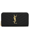 Matelasse Monogram Zipper Around Long Wallet Black - SAINT LAURENT - BALAAN 2