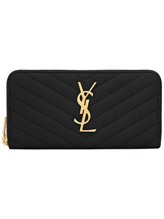 Matelasse Monogram Zipper Around Long Wallet Black - SAINT LAURENT - BALAAN 2