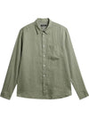 Regular Clean Linen Long Sleeve Shirt Oil Green - J.LINDEBERG - BALAAN 1