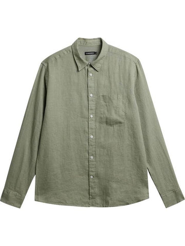 Regular Clean Linen Long Sleeve Shirt Oil Green - J.LINDEBERG - BALAAN 1