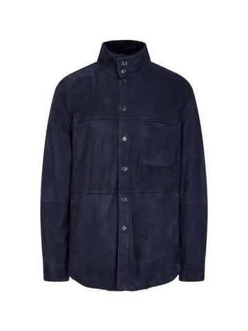 Men s Suede High Neck Button Up Jacket Dark Navy 270016 - GIORGIO ARMANI - BALAAN 1