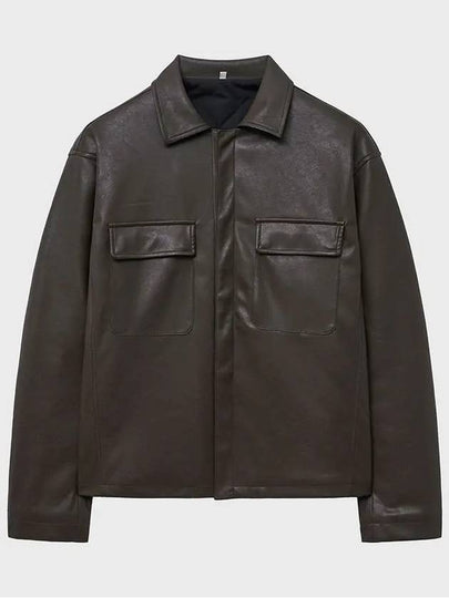 Padded Leather Shirt Jacket Brown - NOIRER - BALAAN 2