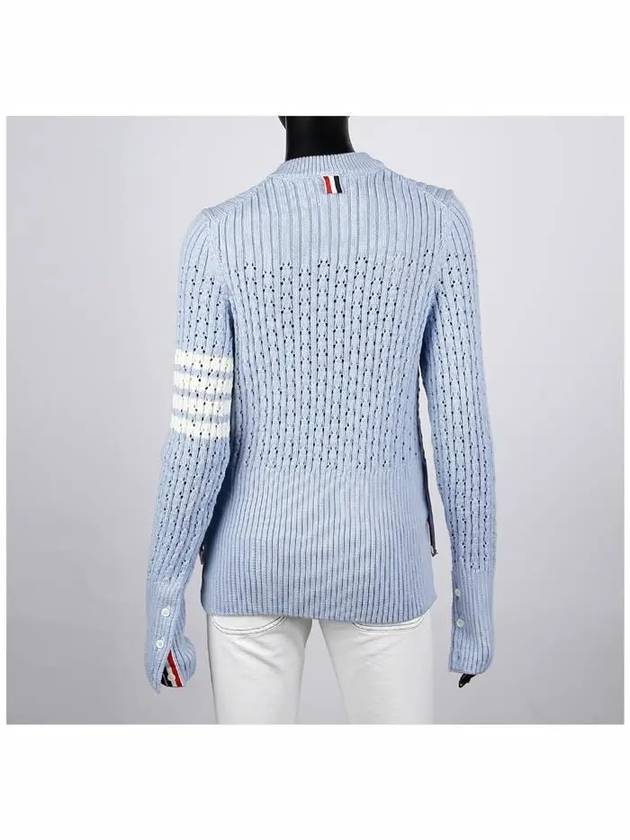 4 Bar Pointelle Knit Top Light Blue - THOM BROWNE - BALAAN 5