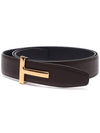 T Logo Reversible Leather Belt Chocolate - TOM FORD - BALAAN 4