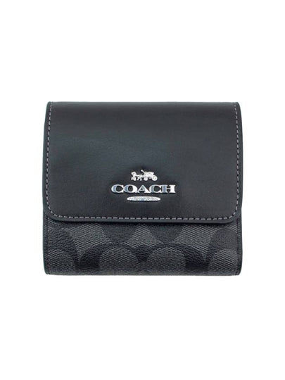 Signature Small Tri-Fold Half Wallet Black - COACH - BALAAN 2