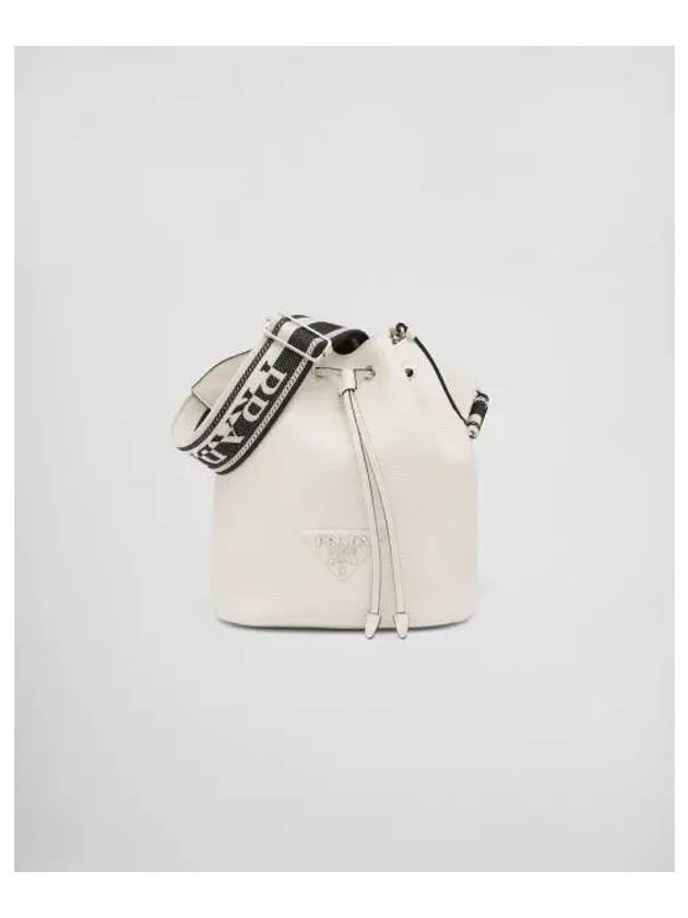 Logo Flo Leather Bucket Bag White - PRADA - BALAAN 2