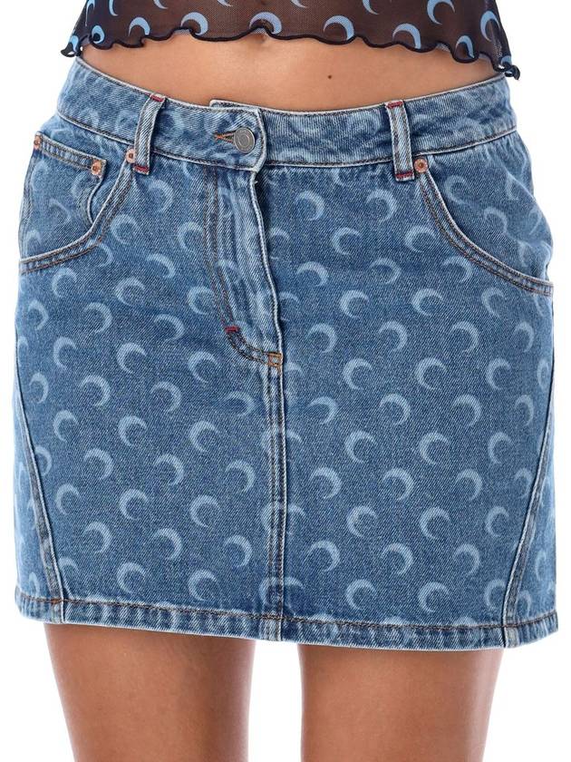 Marine Serre Moon Denim Mini Skirt - MARINE SERRE - BALAAN 3