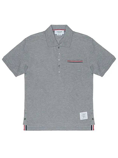 Men's Three Stripes Pocket Mercerized Short Sleeve Polo Shirt Light Grey - THOM BROWNE - BALAAN 2