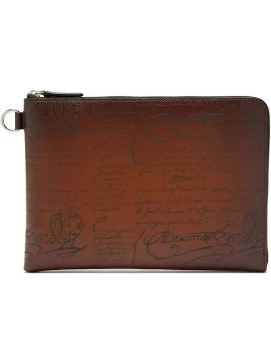 Nino Nino Scritto Leather Pouch Clutch Bag Brown - BERLUTI - BALAAN 1