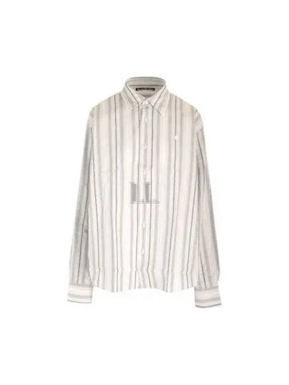 Micro Face Logo Patch Striped Long Sleeve Shirt Grey - ACNE STUDIOS - BALAAN 2