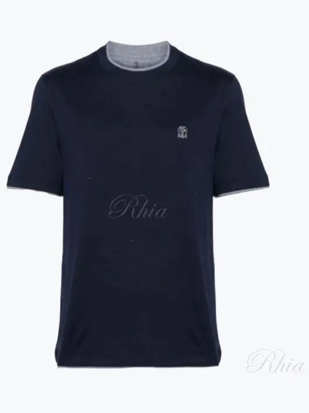 Cotton Short Sleeve T-Shirt Navy - BRUNELLO CUCINELLI - BALAAN 2