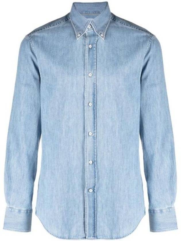 Denim Long Sleeve Shirt Light Blue - BRUNELLO CUCINELLI - BALAAN 1