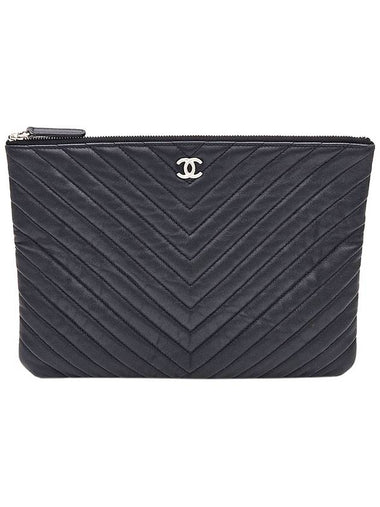 Chanel A81222 Black Leather Stud Chevron Clutch Pouch - CHANEL - BALAAN 1