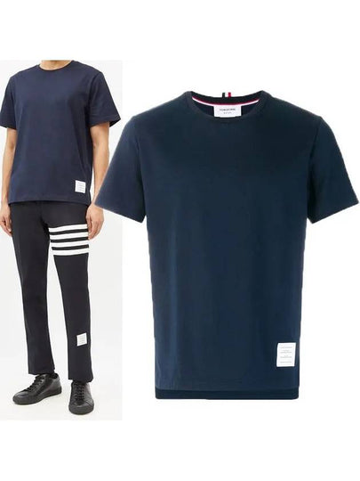 Men's Side Slit Relaxed Short Sleeve T-Shirt Navy - THOM BROWNE - BALAAN 2