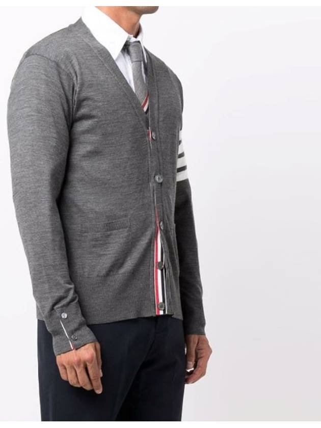 Men's Sustainable Classic Diagonal Wool Cardigan Medium Grey - THOM BROWNE - BALAAN 5