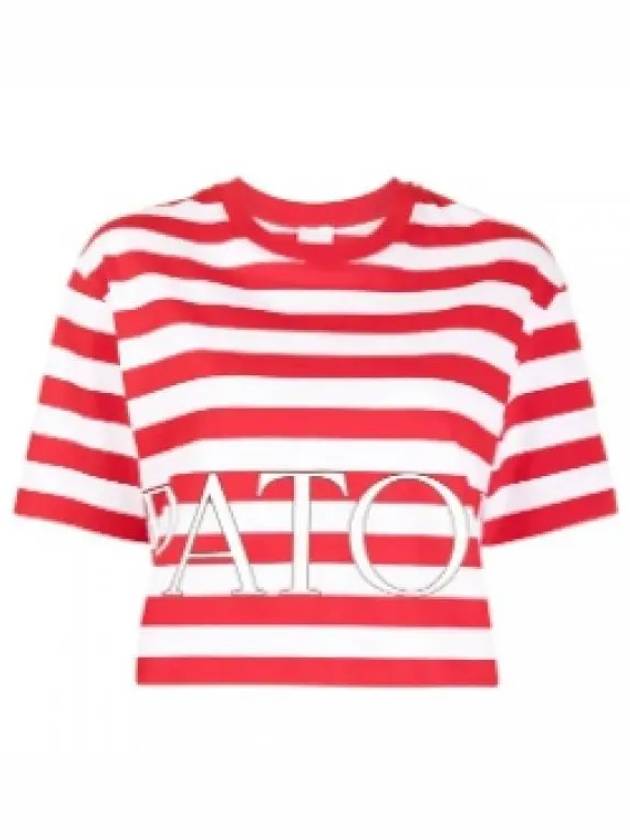 Organic Cotton Boxy Stripe Short Sleeve T-Shirt Red White - PATOU - BALAAN 2