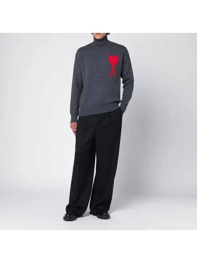 Big Heart Logo Wool Knit Turtleneck Grey - AMI - BALAAN 6