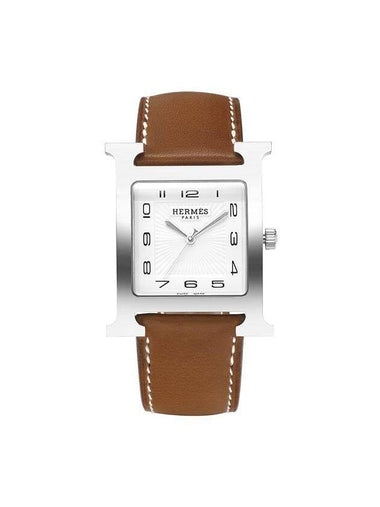 Heure H Leather Watch Brown - HERMES - BALAAN 1