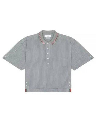 Striped Short Sleeve Shirt Grey - THOM BROWNE - BALAAN 2