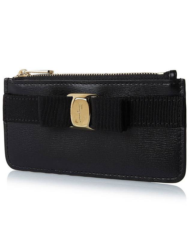 New Vara Bow Zipper Card Wallet Black - SALVATORE FERRAGAMO - BALAAN 3