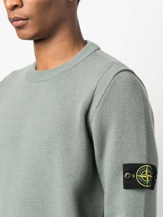 Logo Patch Crew Neck Wool Knit Top Grey - STONE ISLAND - BALAAN 3