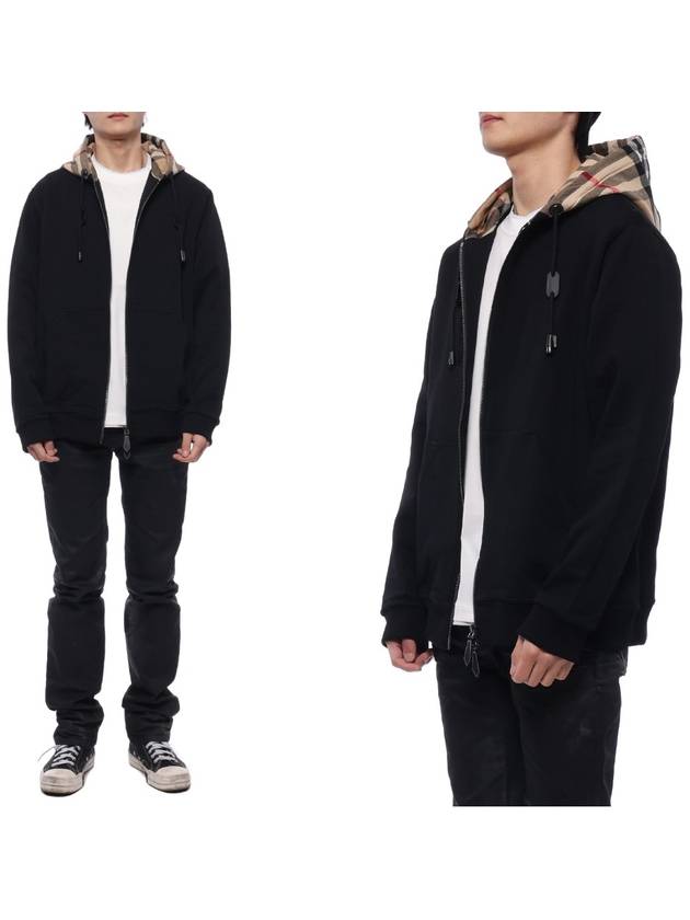 Check Hood Cotton Zip Up Hoodie Black Archive Beige - BURBERRY - BALAAN 3