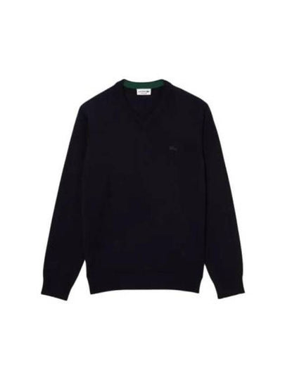 Logo Patch V-neck Merino Wool Knit Top Navy - LACOSTE - BALAAN 2