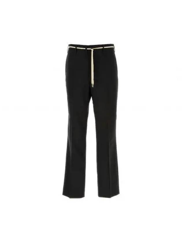 Pleated Detail Drawstring Wool Straight Pants black - MARNI - BALAAN 2