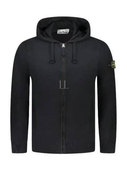 Logo Cotton Zip-Up Hoodie Black - STONE ISLAND - BALAAN 2