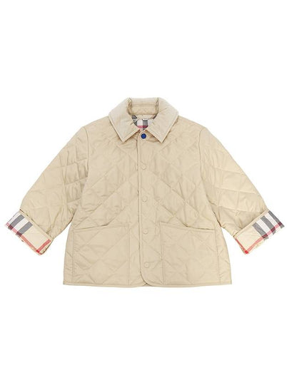 Kids Corduroy Collar Diamond Quilted Jacket Beige - BURBERRY - BALAAN 2