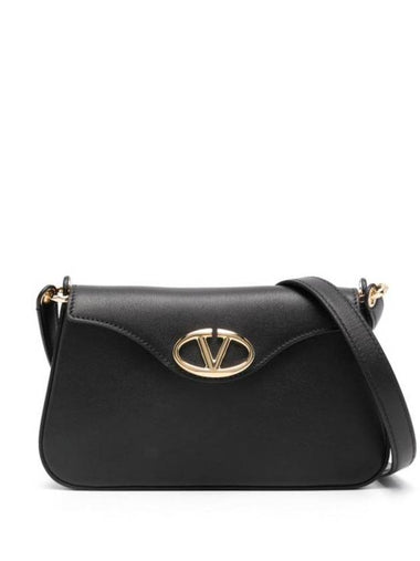 Logo Plaque Fold Over Cross Bag Black - VALENTINO - BALAAN 1