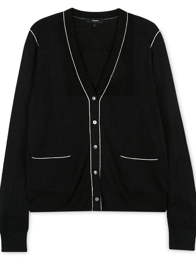 Women's Washable Silk V-Neck Cardigan Black - THEORY - BALAAN 3