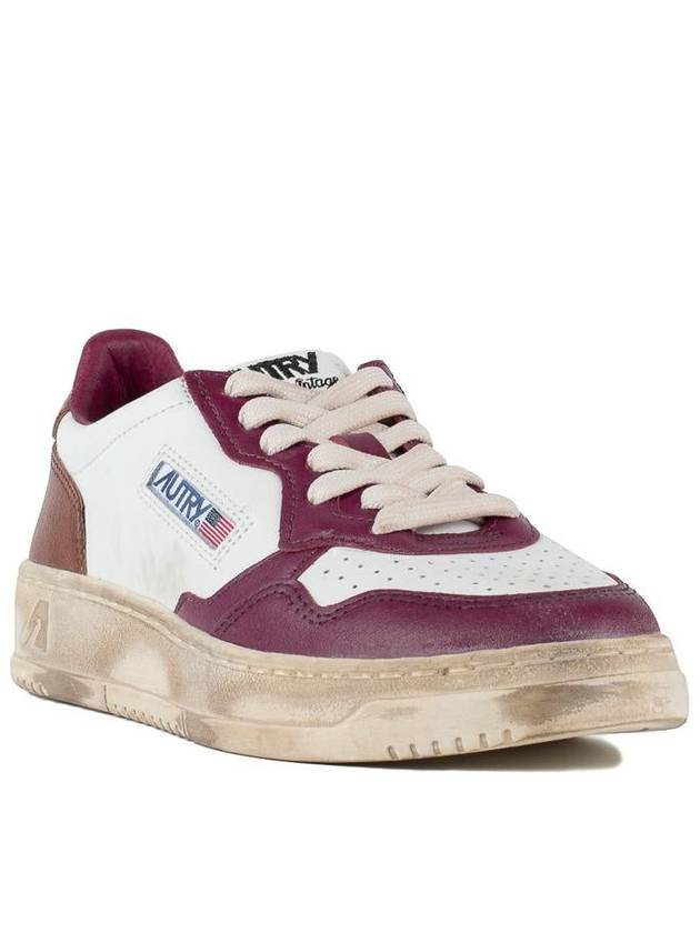 Autry Medalist Low Super Vintage Purple And Brown White Leather Sneakers - AUTRY - BALAAN 3