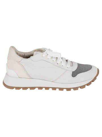 Suede Techno Fabric Runner Low Top Sneakers White - BRUNELLO CUCINELLI - BALAAN.