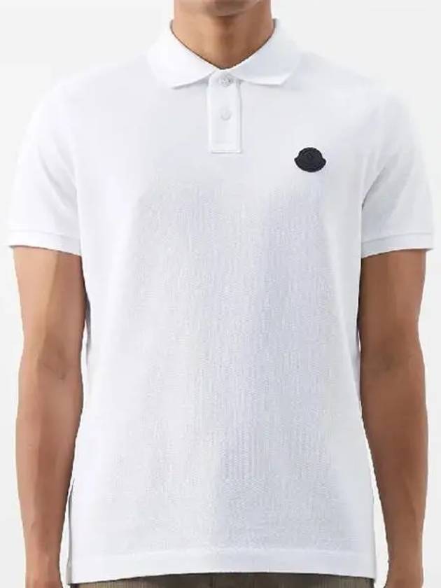 Black Logo Patch Cotton Pique Polo Shirt White 8A00007 84556 001 - MONCLER - BALAAN 1